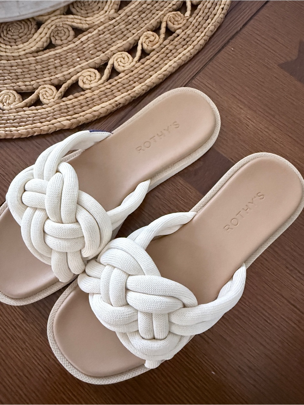 Rothys Woven Knot Slide Sandals — Cream - Picture 2 of 5